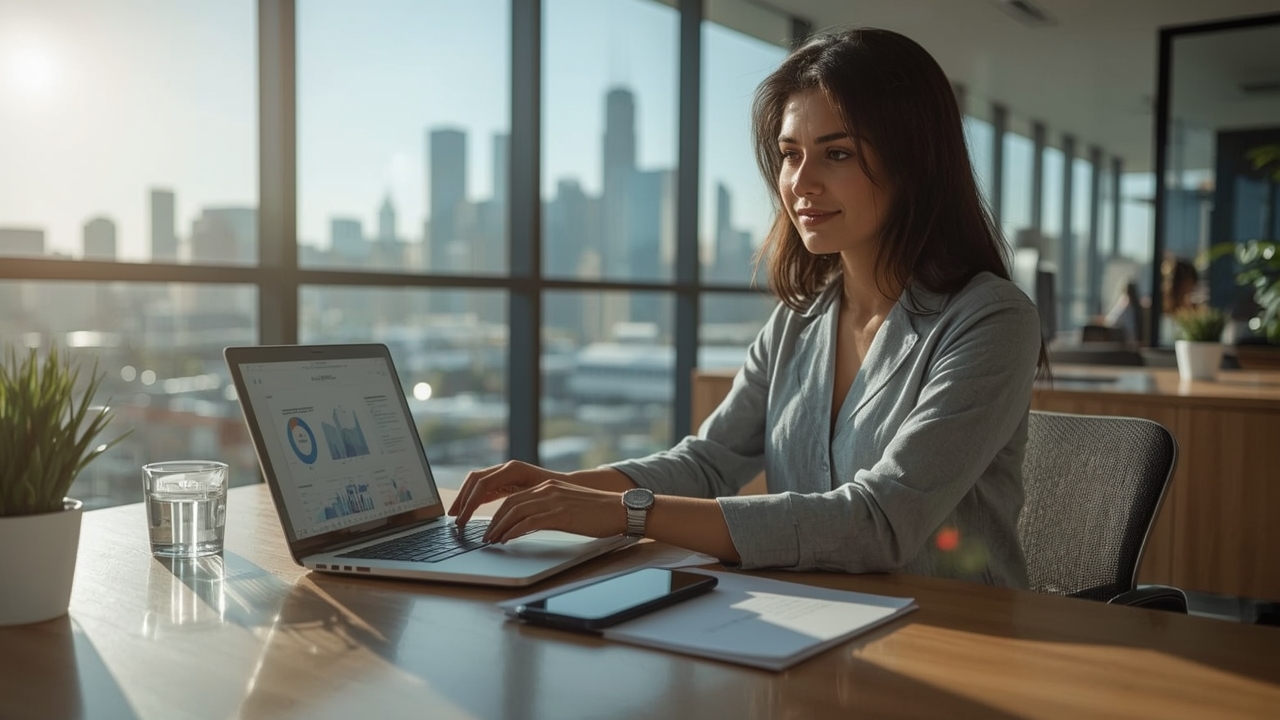 Стартирай студените продажби с AI без технически умения Жена в офис с лаптоп