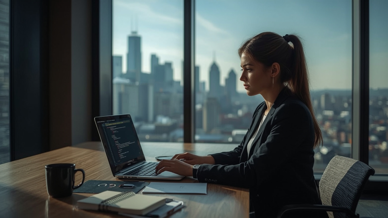 Бизнес дама с лаптоп