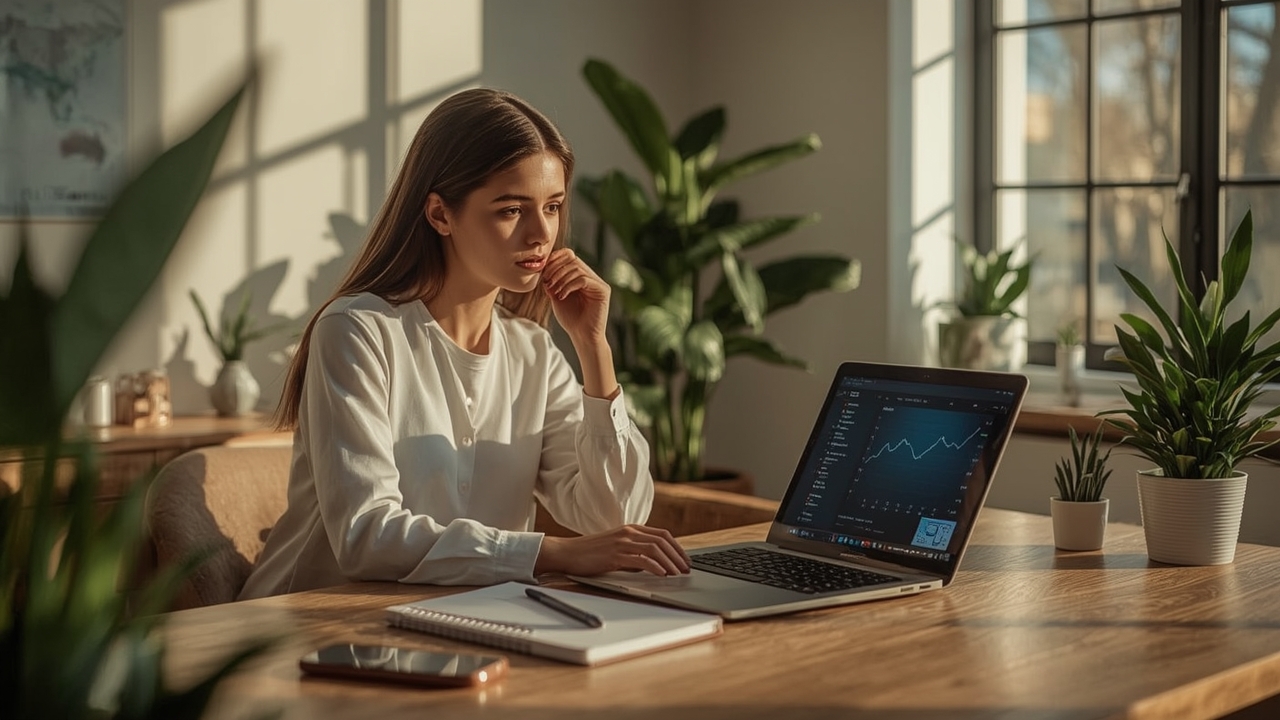 жена с лаптоп в домашен офис